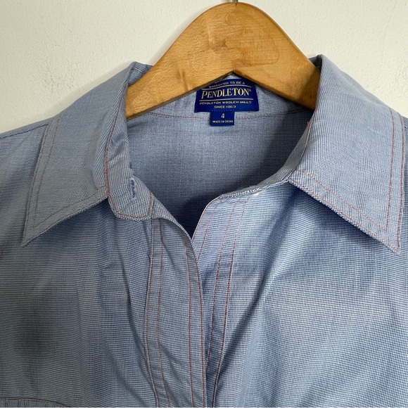 PENDLETON Blue Gingham Shirt Dress Cotton Belted Long Sleeve Western Size 4 NWT - Picture 15 of 15